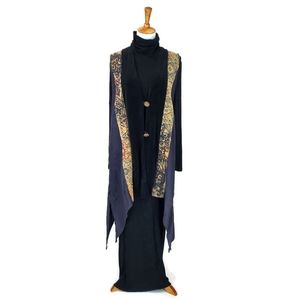 AHNI Art To Wear Lagenlook 2 Piece Velvet Tapestry Kimono Vest/LS Dress VTG